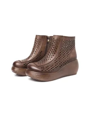 Hollow Retro Handmade Spring Wedge Boots